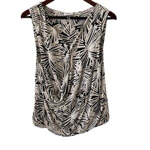 DKNYC Sleeveless Black & White Abstract Drape Blouse Size M